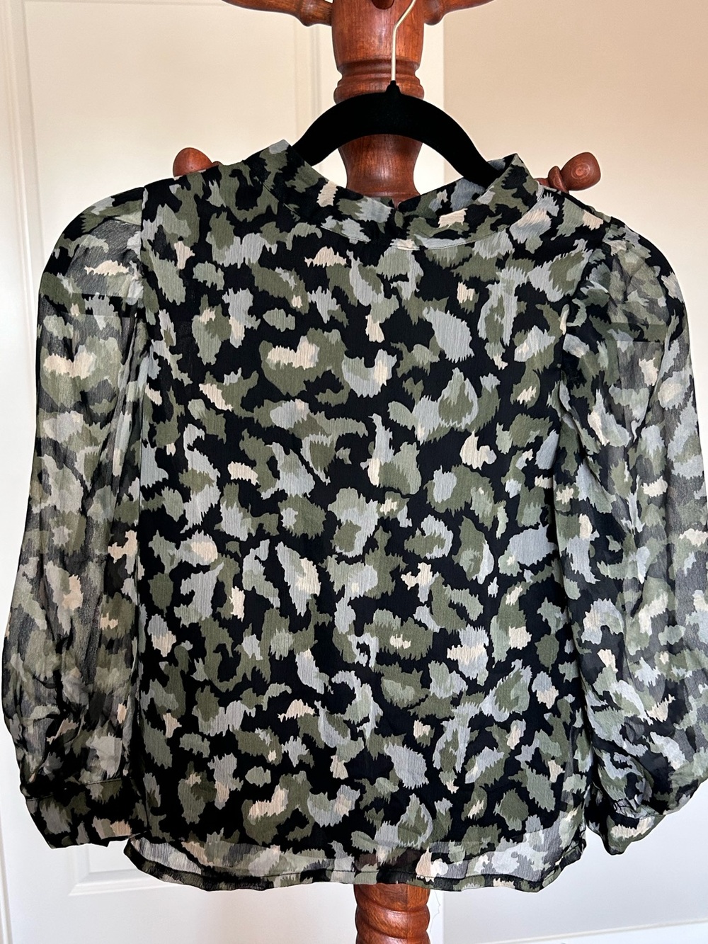 Sheer Olive Green Printed Blouse - Women Tops